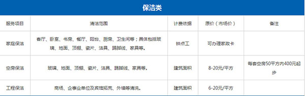 家政公司收費價(jià)格表